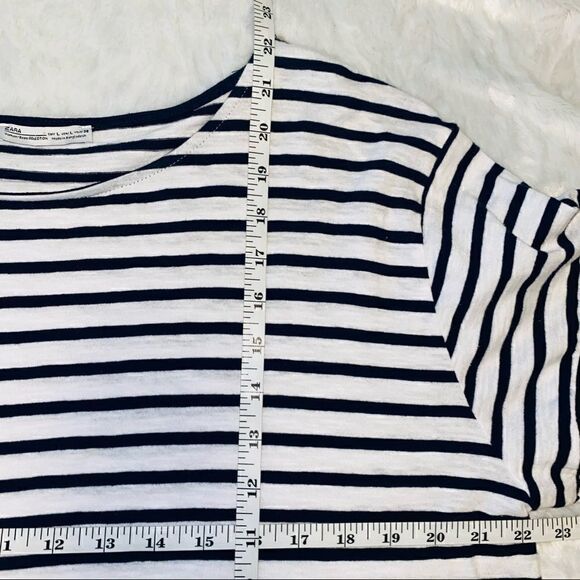 Zara Striped Ruffle Sleeve Crop Top size Large - Picture 2 of 6